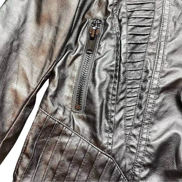 Blank NYC Faux Leather Moto Jacket Lightweight Metallic Pewter Gray Size L - Picture 4 of 8